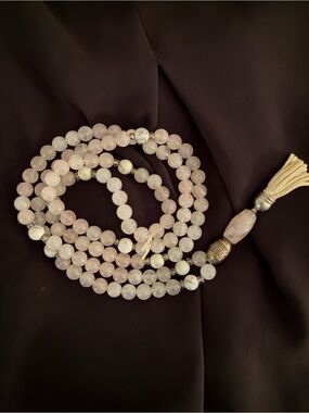 Rose Quartz Beaded Mala Necklace with Tassel